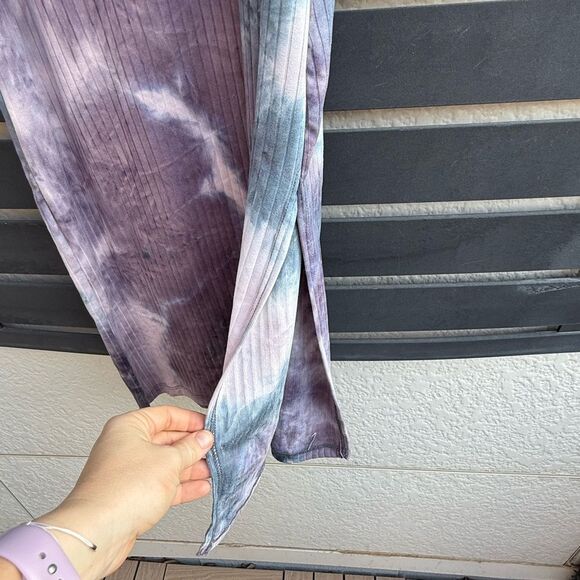 Aqua Tie Dye Ribbed Sleeveless Midi Dress in Purple/Navy/Light Pink | Small - Picture 4 of 5